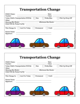 Transportation Change Form Teachers Printable