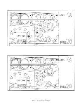 Twenty Euro Note Reverse Black and White Teachers Printable