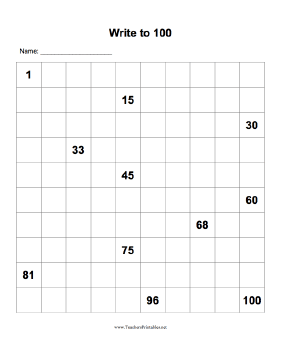 Write To 100 — Partially Filled Teachers Printable