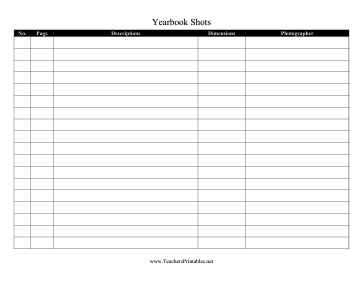 Yearbook Photography Shots Teachers Printable